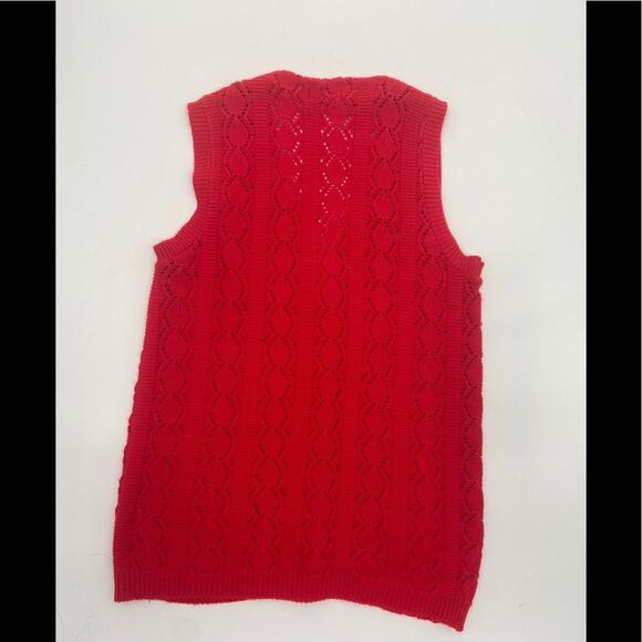 Vintage 60s 70s Red Knit Sweater Vest Sears M L - Picture 4 of 6